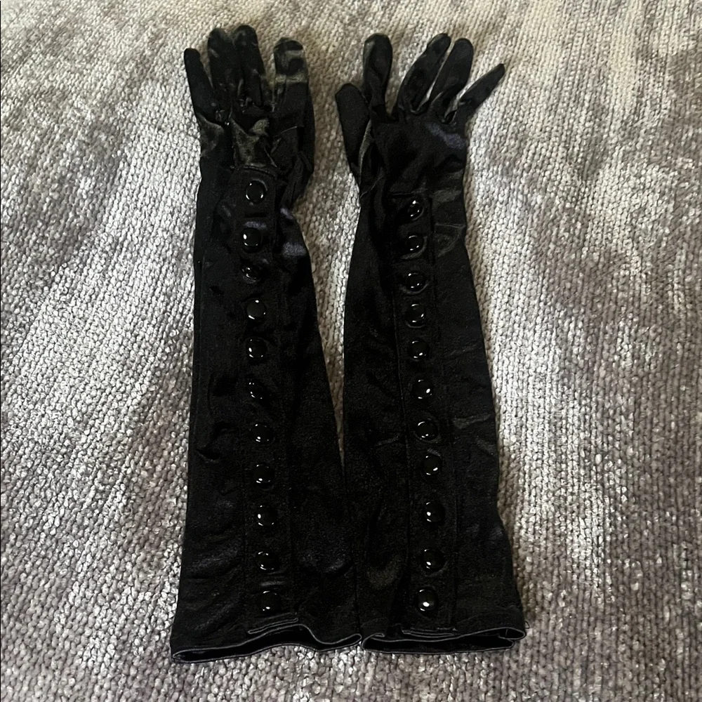 Steampunk Goth Halloween Black Long Elbow Length Gloves with Button Detail